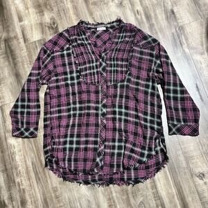 Free People Intimately Women's Plaid Flannel Button-Up Shirt Pink‎ Size S